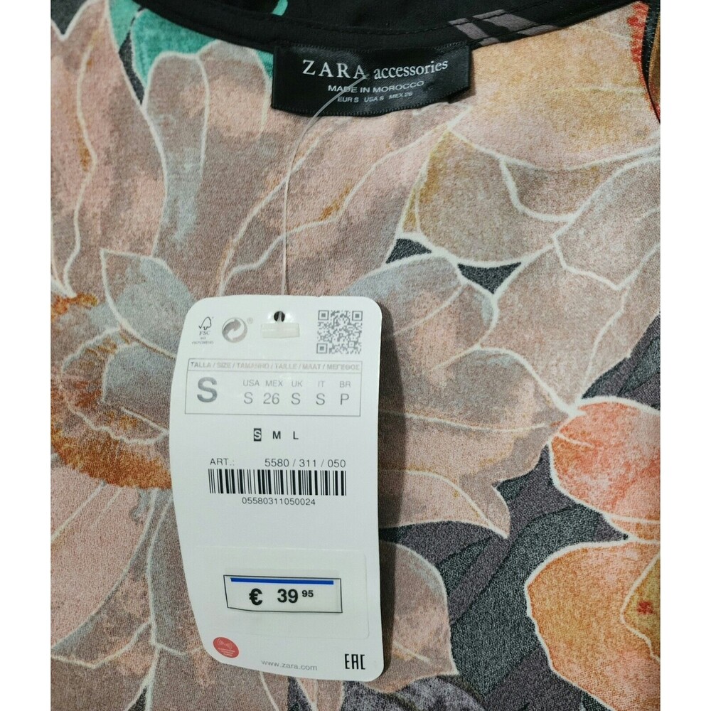 NWT $45 Zara Accessories Womens Blouse Bodysuit Black Orange Green Floral Size S - Picture 6 of 12
